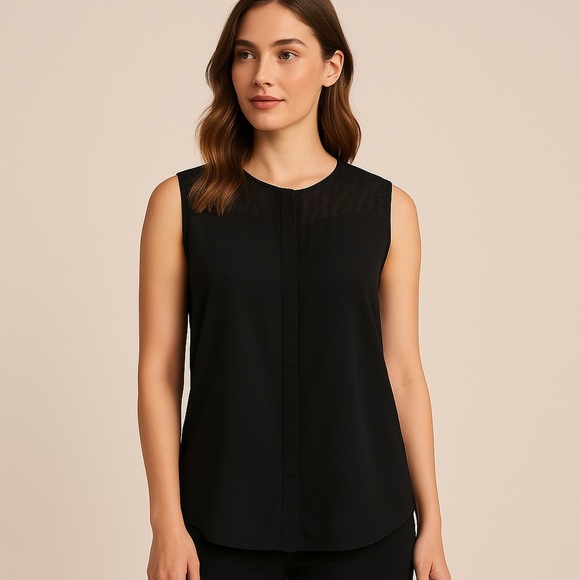 ✨ T Tahari Sheer Snap Button-Up Blouse – Black, Sleeveless  ✨ - Picture 1 of 13